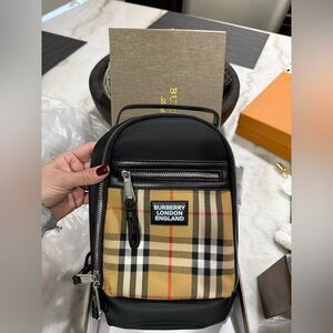 Burberry Black and Tan Checkered Crossbody Bag